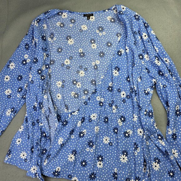 Talbots Shirt Womens Large Blue Daisy Floral Wrap Blouse Top Boho Preppy Casual - Picture 6 of 13